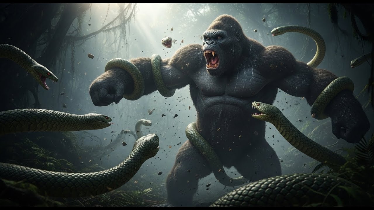 EPIC CLASH: King Kong battles the giant snake army in the Jungle