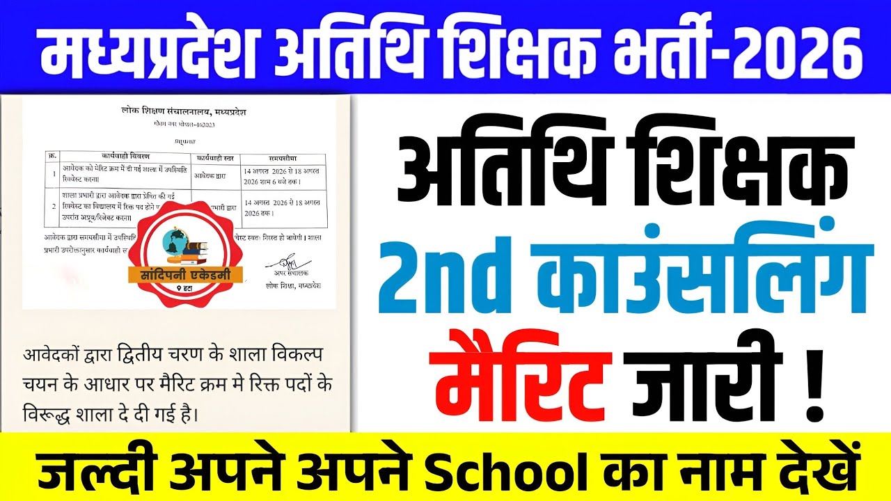 अतिथि शिक्षक 2nd काउंसलिंग मैरिट लिस्ट जारी l Guest Teacher School Allotment l 2nd Counselling Merit