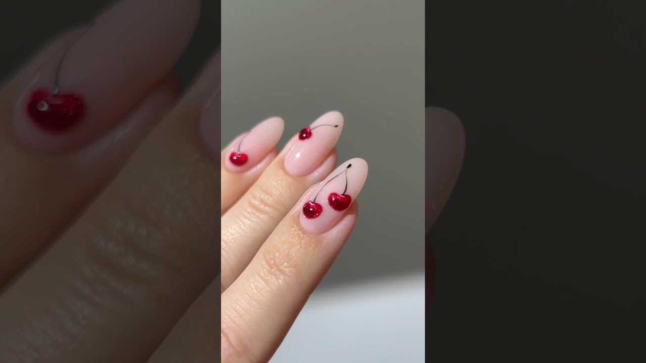 🍒✨ the cutest and juiciest 3D cherry #nails #diy #nailart #nailhacks