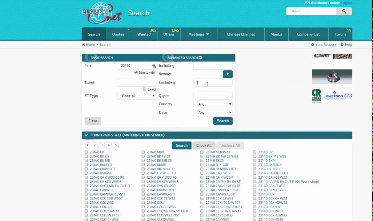 BearingNet Advanced Search