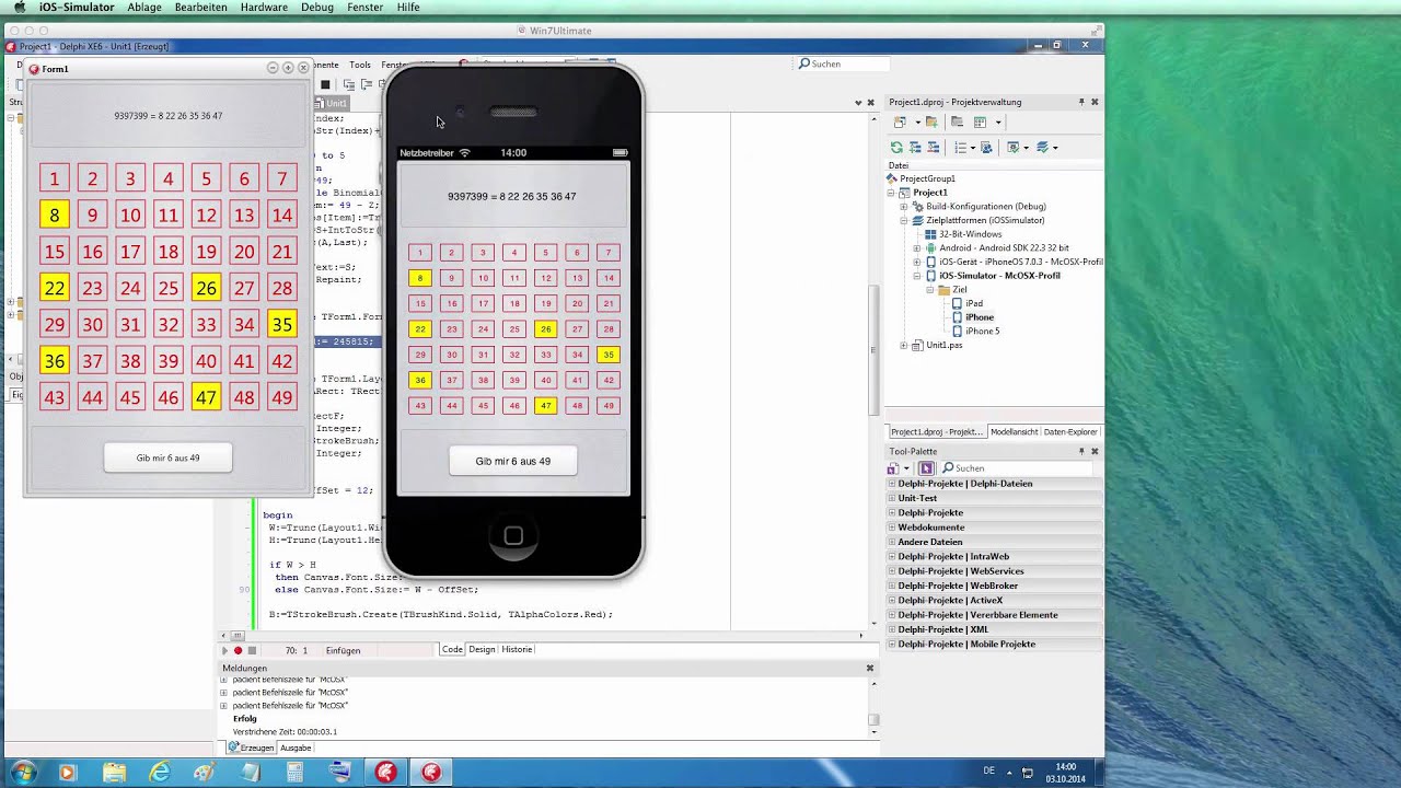 Tutorial: lottery numbers generator in FireMonkey XE6 (Delphi XE6) on Win, iOS