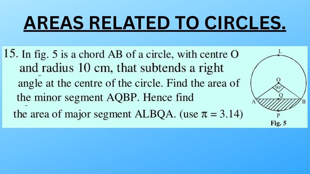 In fig.is a chord AB of a circle, with centre O and radius 10 cm, that subtends a right angle at the