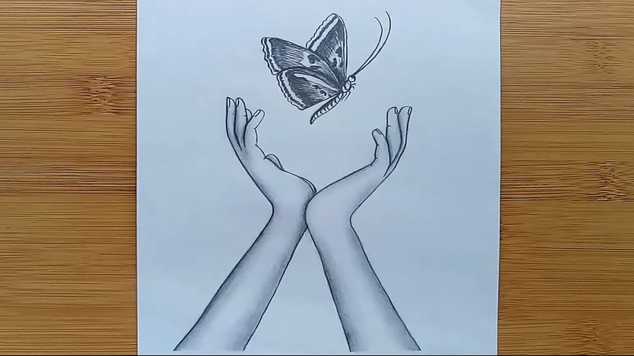 How to draw Butterfly in hands with pencil sketch Step by step