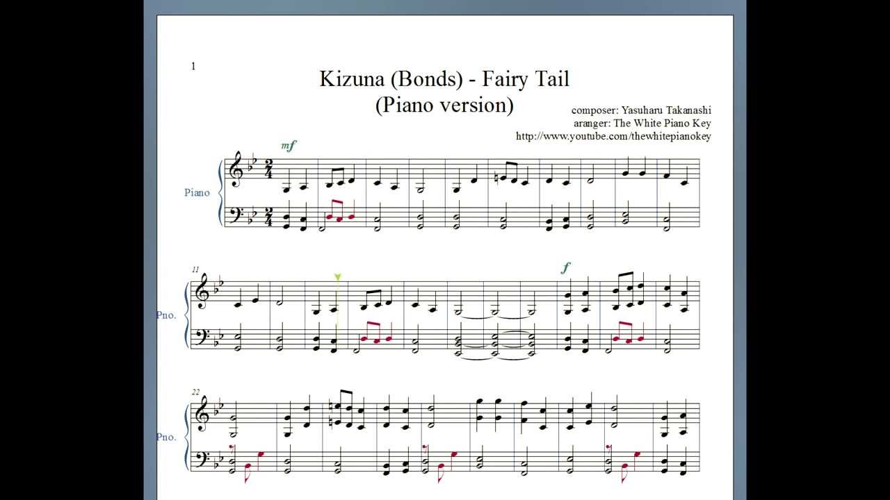 Kizuna (bonds) FAIRY TAIL - Piano Sheet Music [Finale] - (Free Sheets + MIDI)