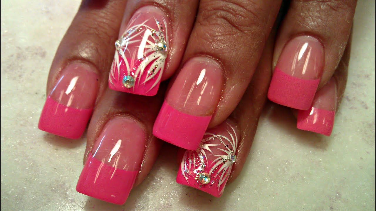 HOW TO HOT PINK TIPS ACRYLIC NAILS FULL TUTORIAL