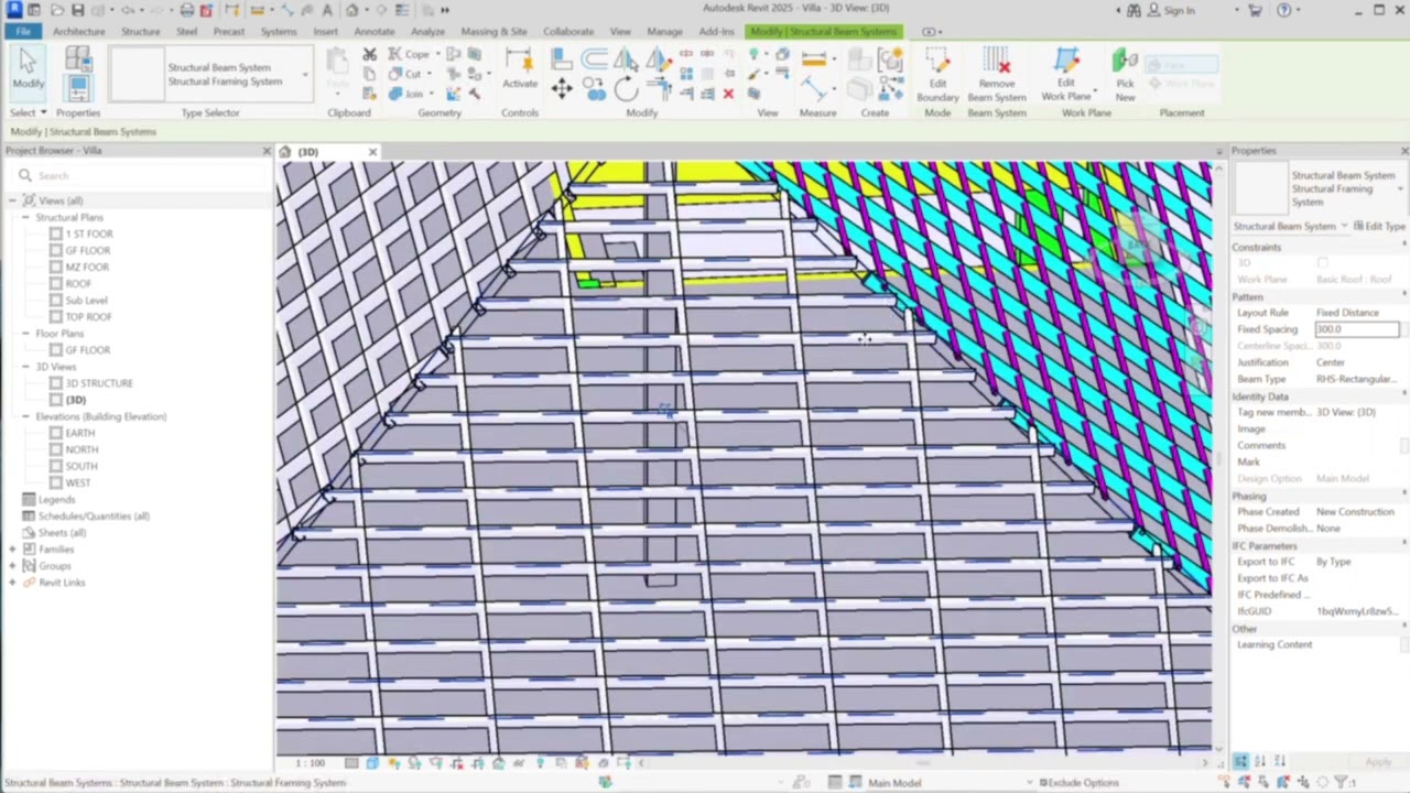 10.របៀប Model ដែកអានែងដំបូល Revit 2025