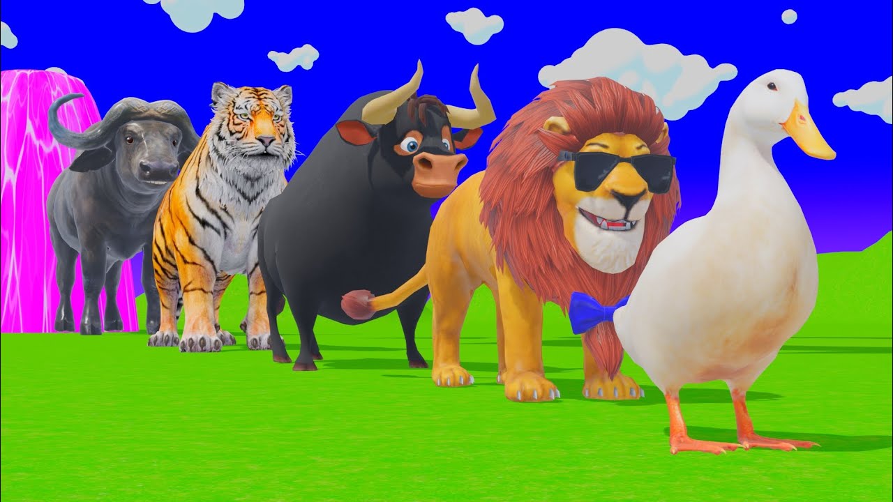 Long Slide Game with Dinosaur Lion Cow Hippopotamus Gorilla 3d Animal Game Funny 3d Animals