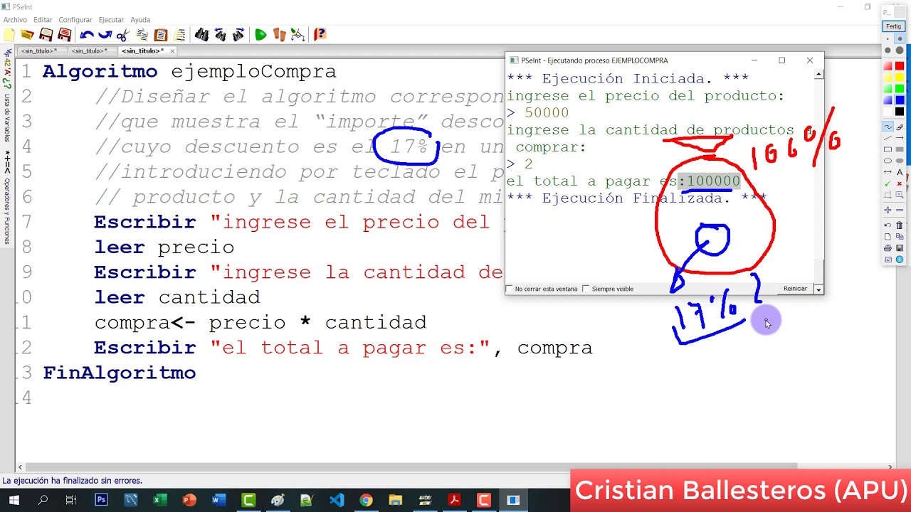 calcular el descuento de una compra en Pseint Algoritmo