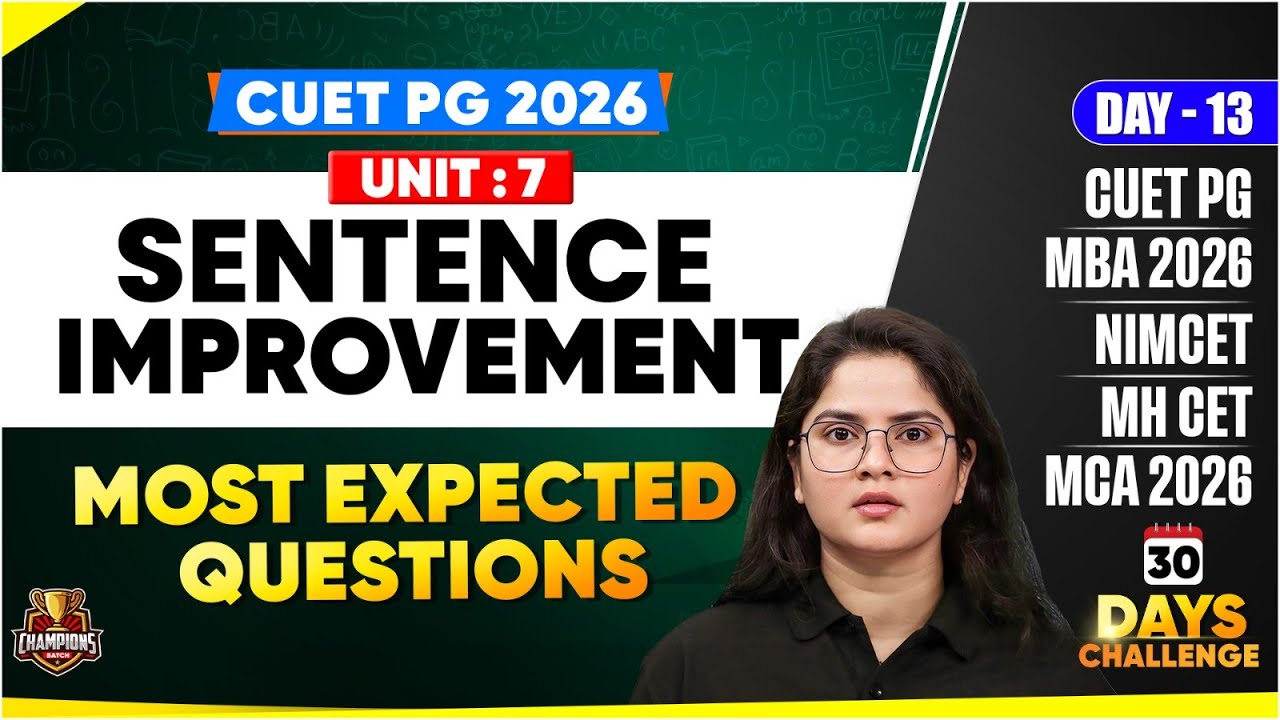 CUET PG 2026 English Grammar |Sentence Improvement  I Most Expected Questions | MBA,MCA, NIMCET