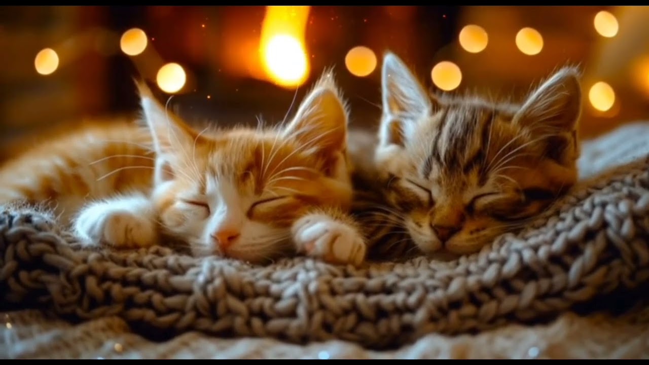 Sweet Kitten Dreams by the Fireplace | Purring, Crackling Fire & Relaxing Music