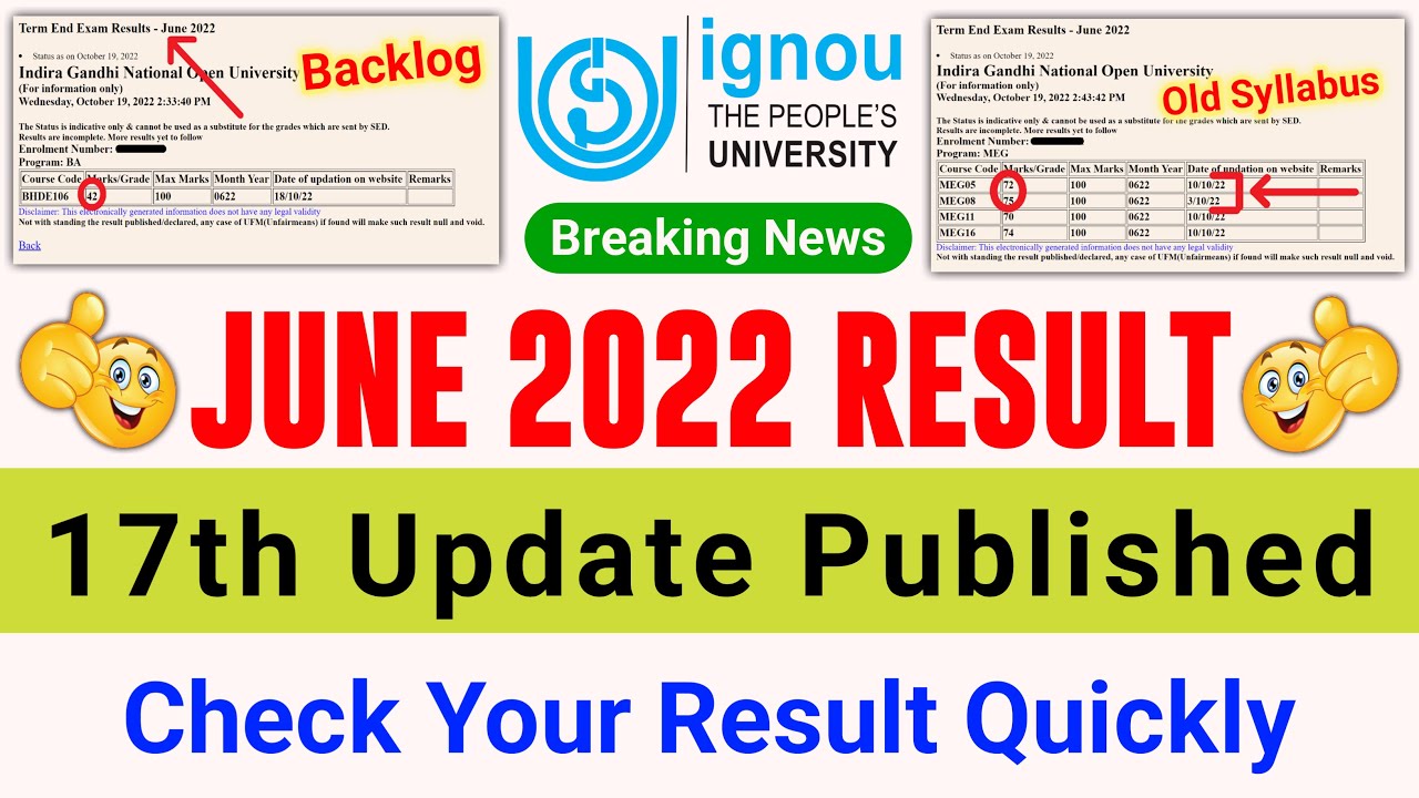 IGNOU Published June 2022 Examination Result 17th Update | IGNOU Exam Update | Important For All