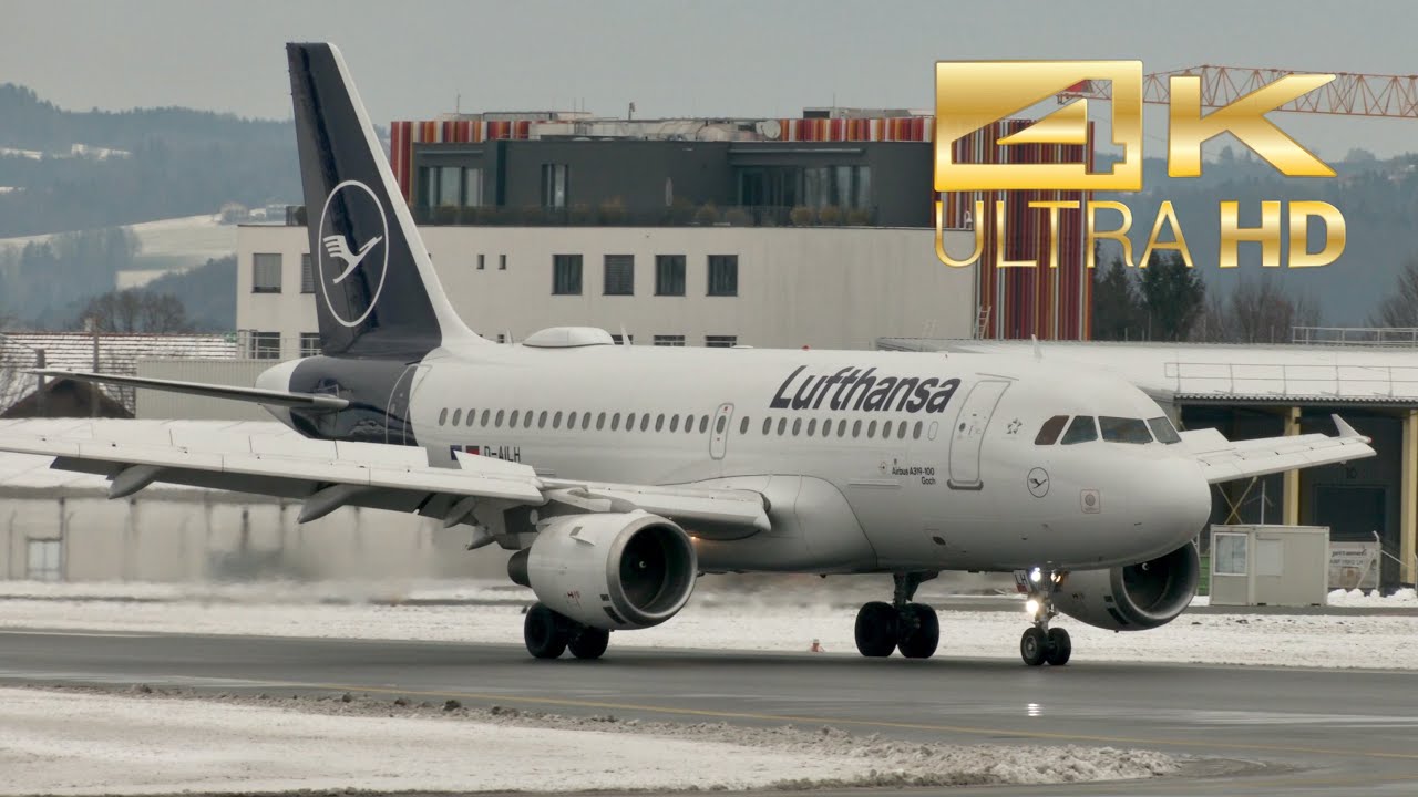(4K) Airbus A319-114 Lufthansa D-AILH arrival at Salzburg Airport SZG LOWS LH1102 29.01.2022