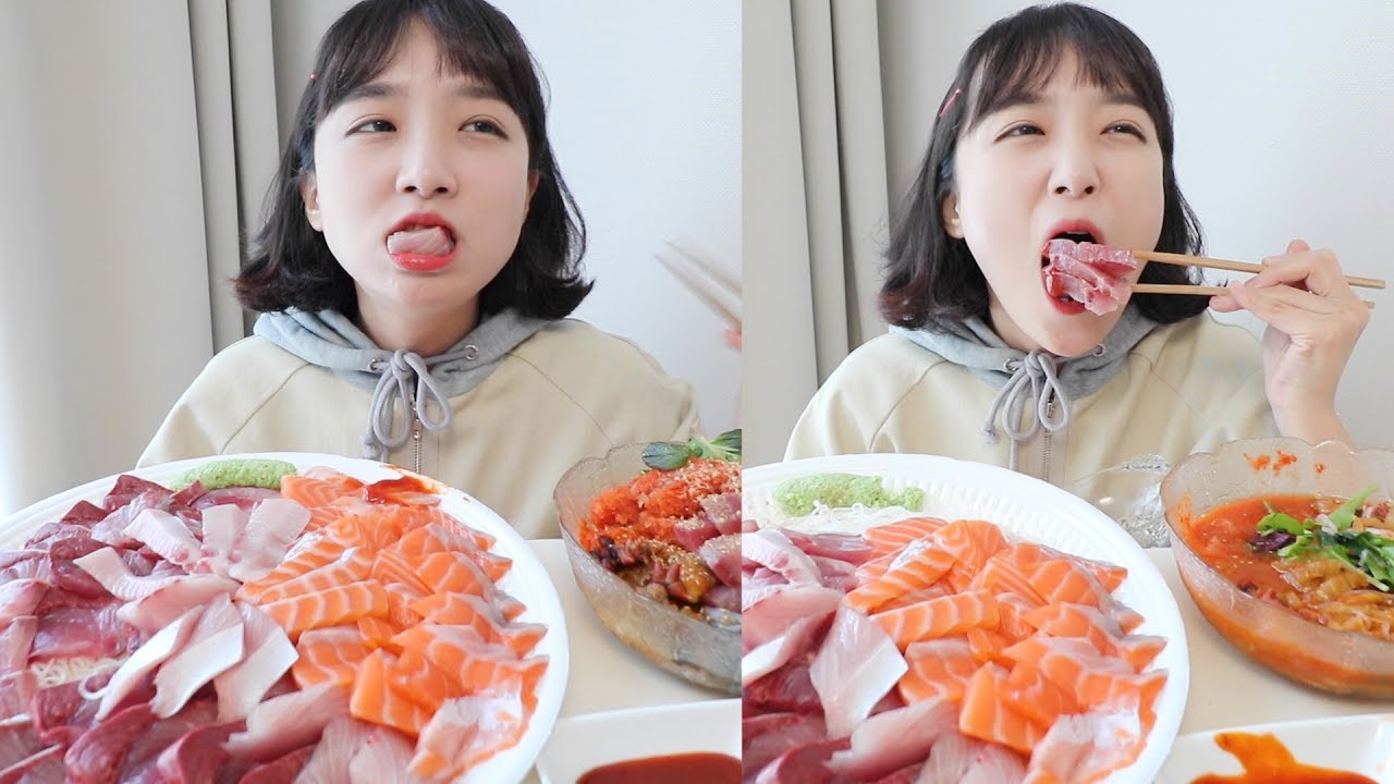 연어🐟대방어 먹방 _ 앤드 그리고 시원한 물회 :D