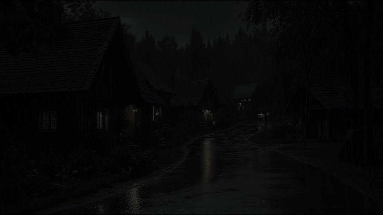Ancient Narrow Road in a Small Village Filled with the Relaxing Atmosphere of Rain & Rolling Thunder