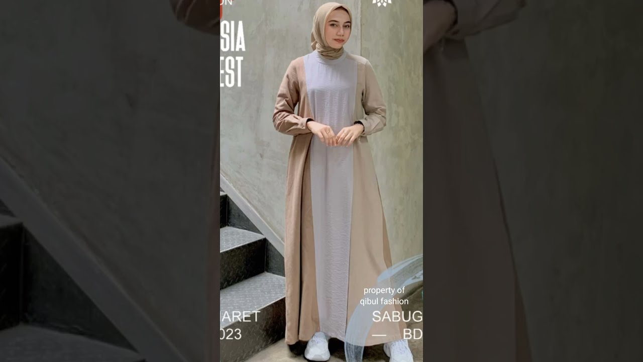 trend model gamis polos kombinasi 2 warna