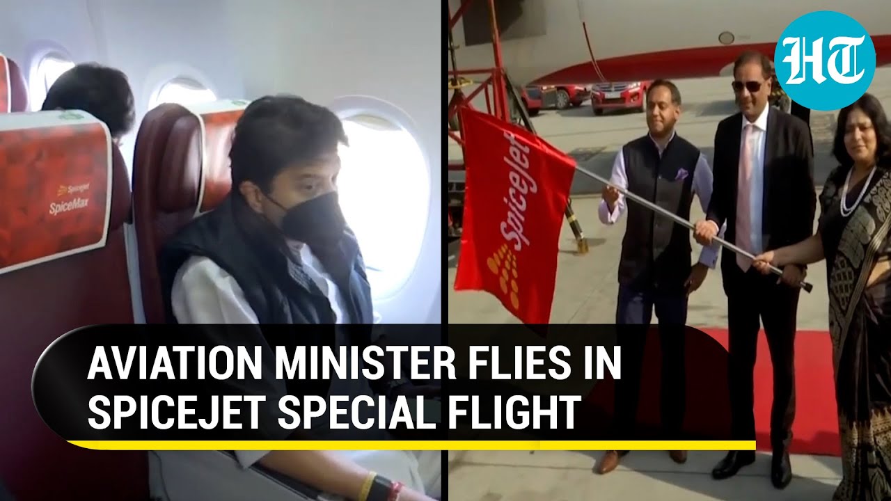 Watch: Jyotiraditya Scindia flies on SpiceJet’s 737 Max plane with top aviation ministry officials