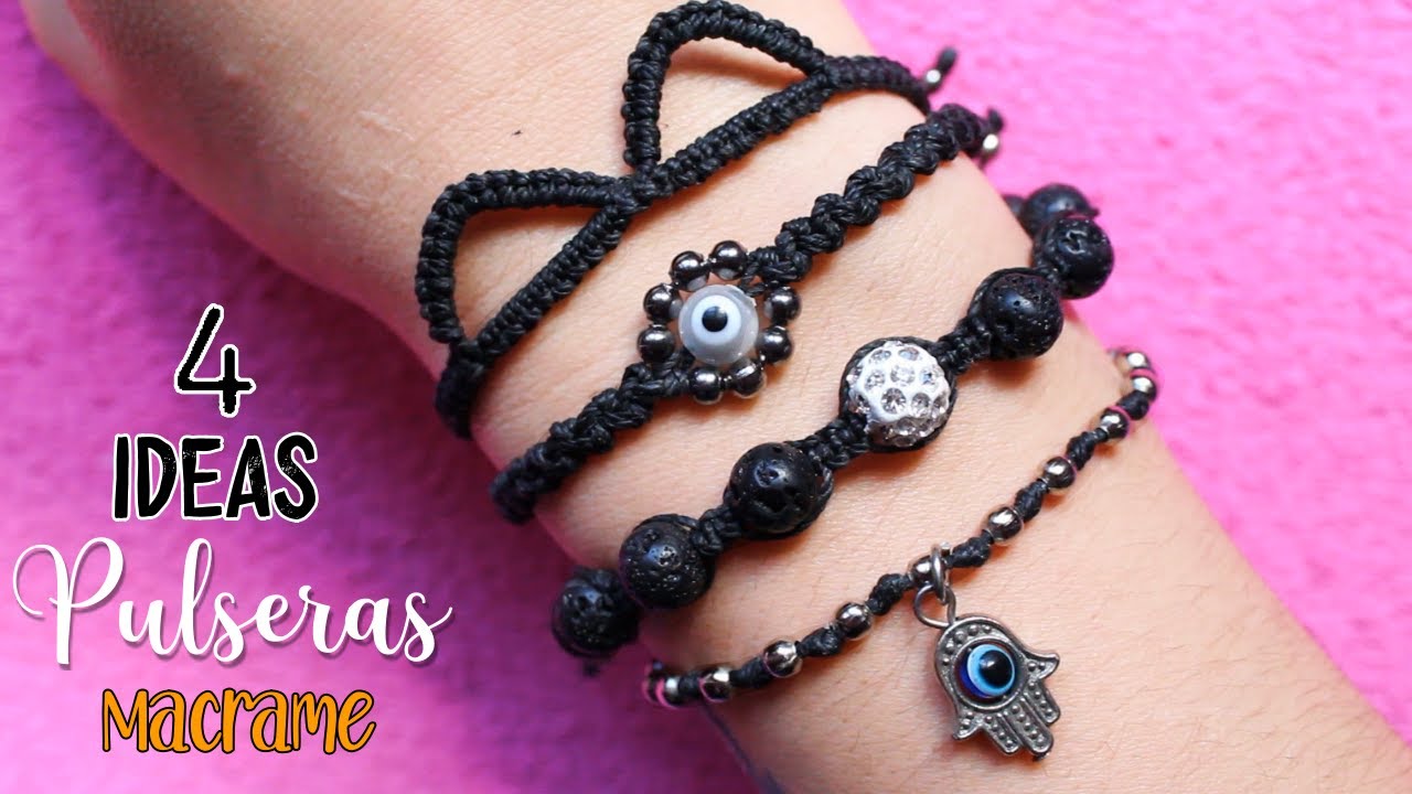 4 PULSERAS DE HILO fáciles 🖤 SET NEGRO 🖤 Macrame tutorial