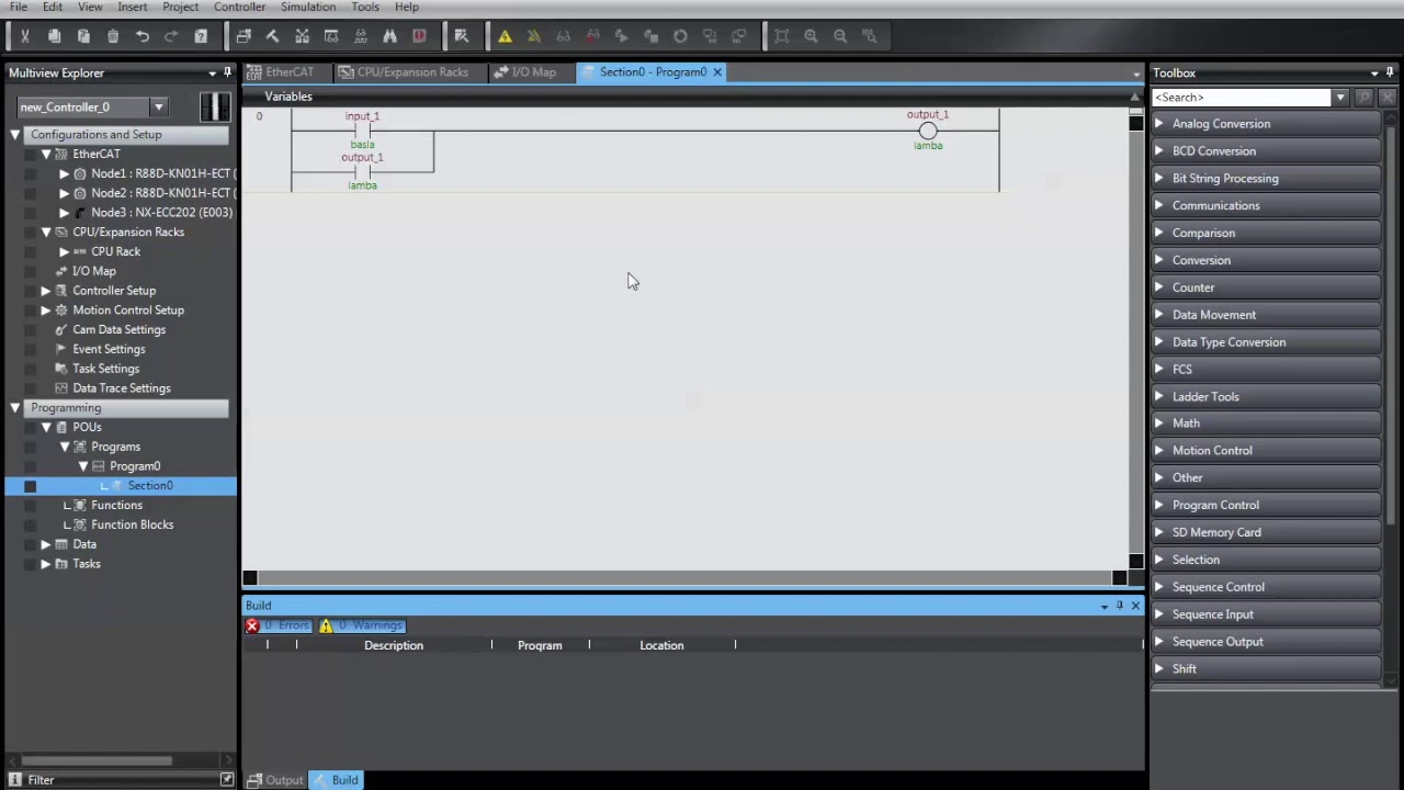 Ders:4 | OMRON Sysmac Studio Ana Lojik Programına Başlangıç, Basit Program Yükleme Adımları