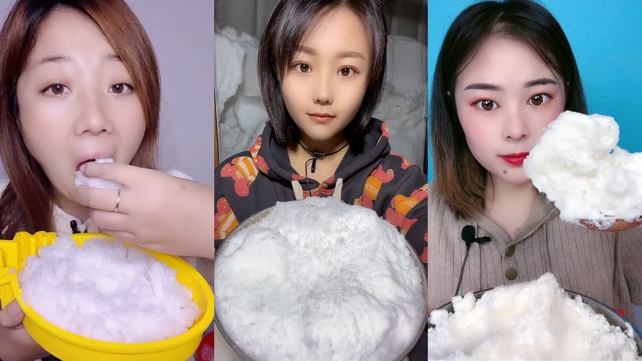 【ASMR】WHITE FLUFFY SNOW EATING ASMR SOFT CRUNCH ❄️POWDERY ICE SQUEAKY SOUNDS SATISFYING MUKBANG