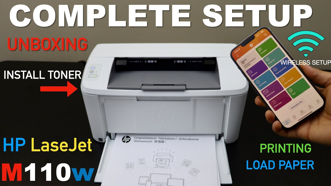 HP LaserJet M110we Setup, Unboxing, Install Ink Toner, Load Paper, Wireless Setup, Printing Review