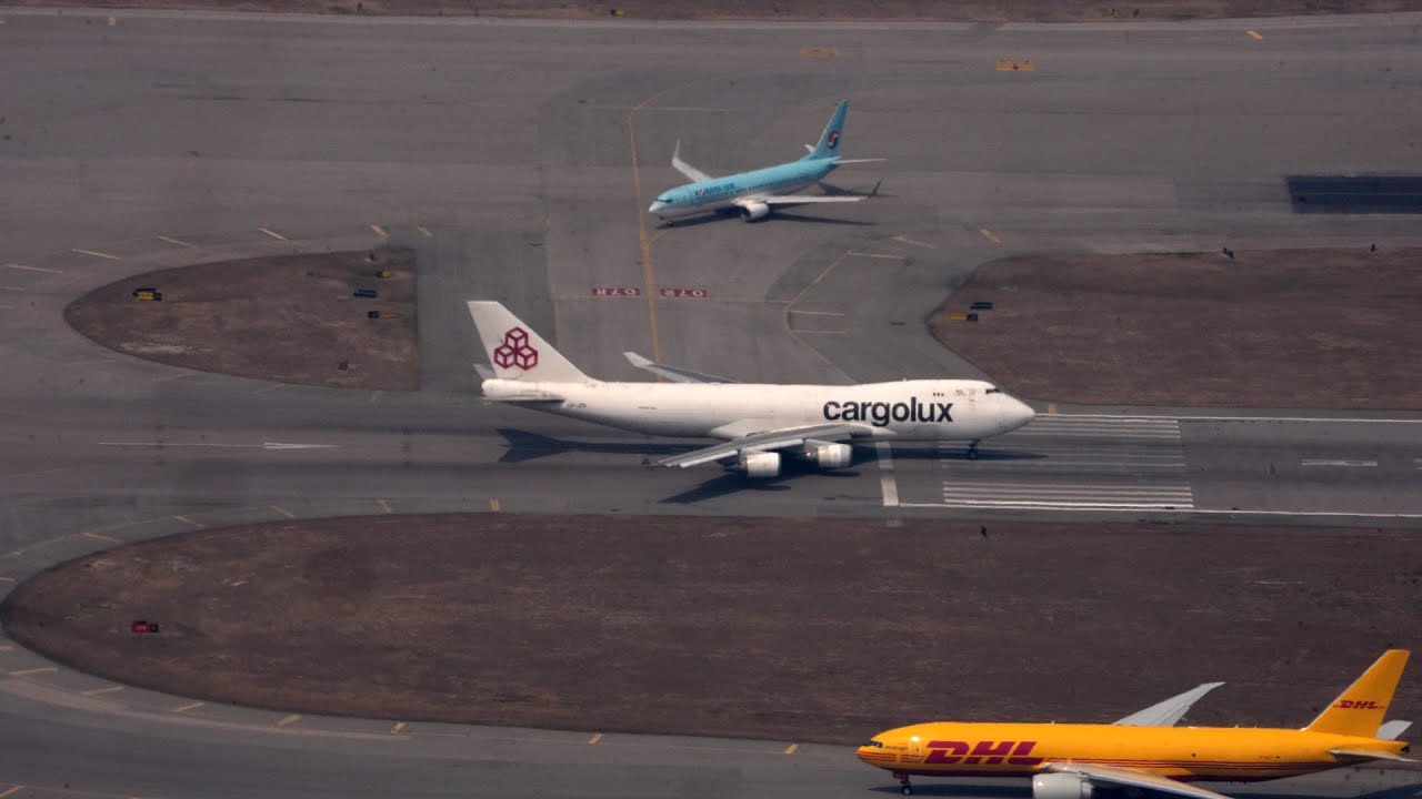 Cargolux 747 Take off Hong Kong Airport with ATC