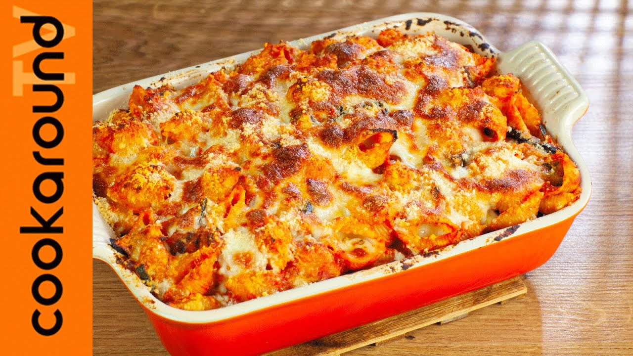 Запеченные баклажаны и макароны из цуккини