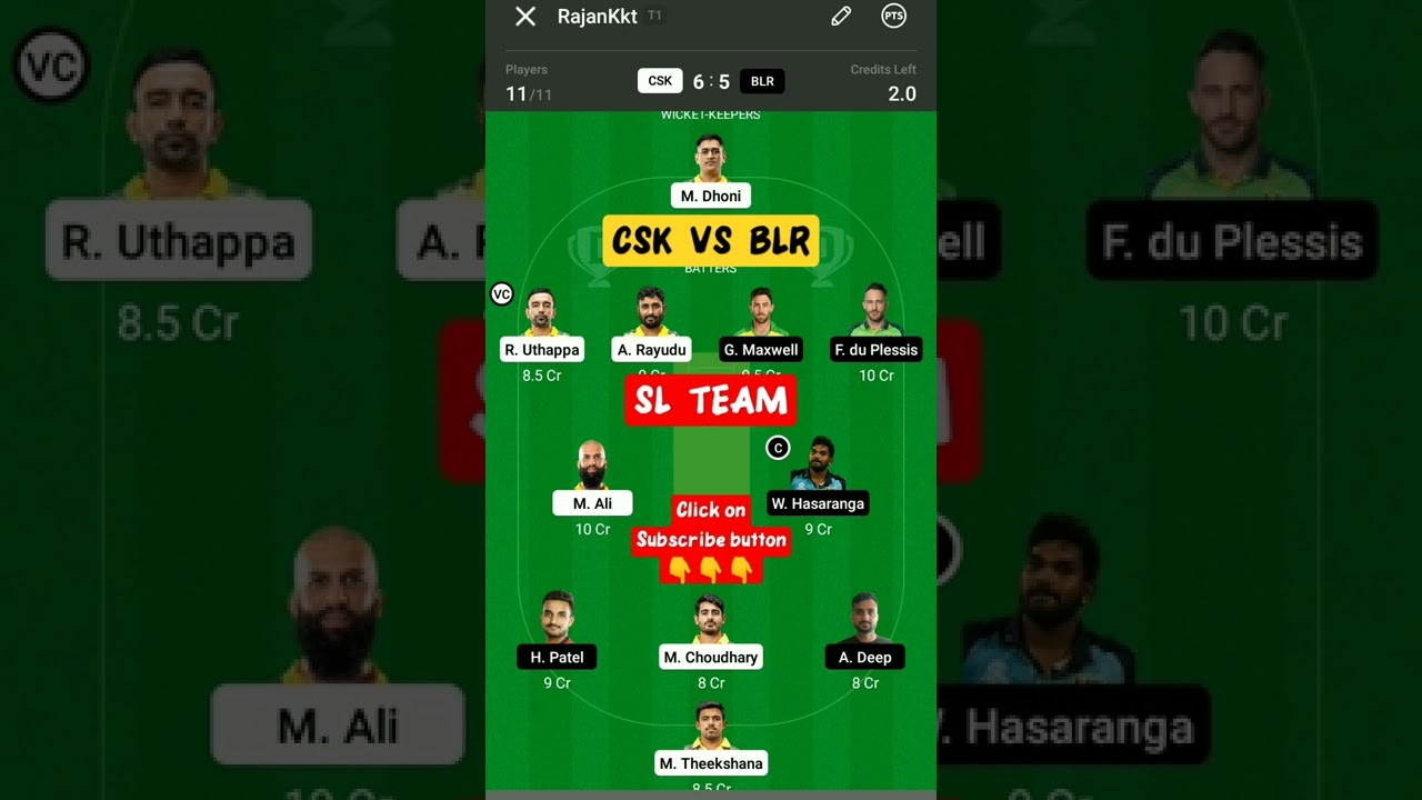 CSK  VS  BLR  DREAM 11  TEAM  PREDICTION | Small League  Team