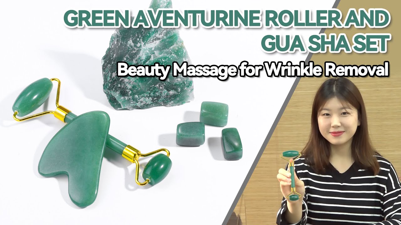 Green Aventurine Jade Roller Gua Sha Set Wholesale Face Beauty Guasha & Face Roller Supplier