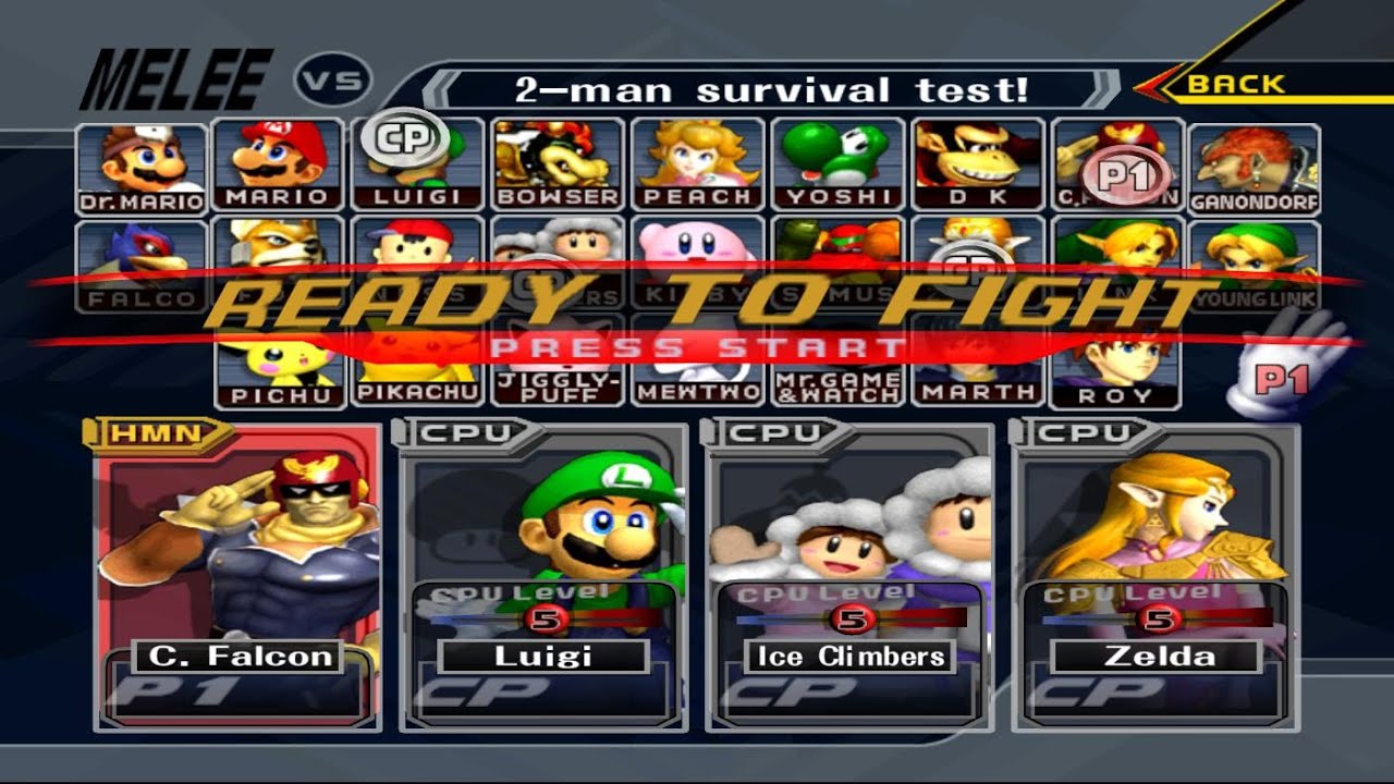 C Falcon VS Luigi VS Ice Climbers VS Zelda | 2 Lifes | Super Smash Bros Melee Fight 260
