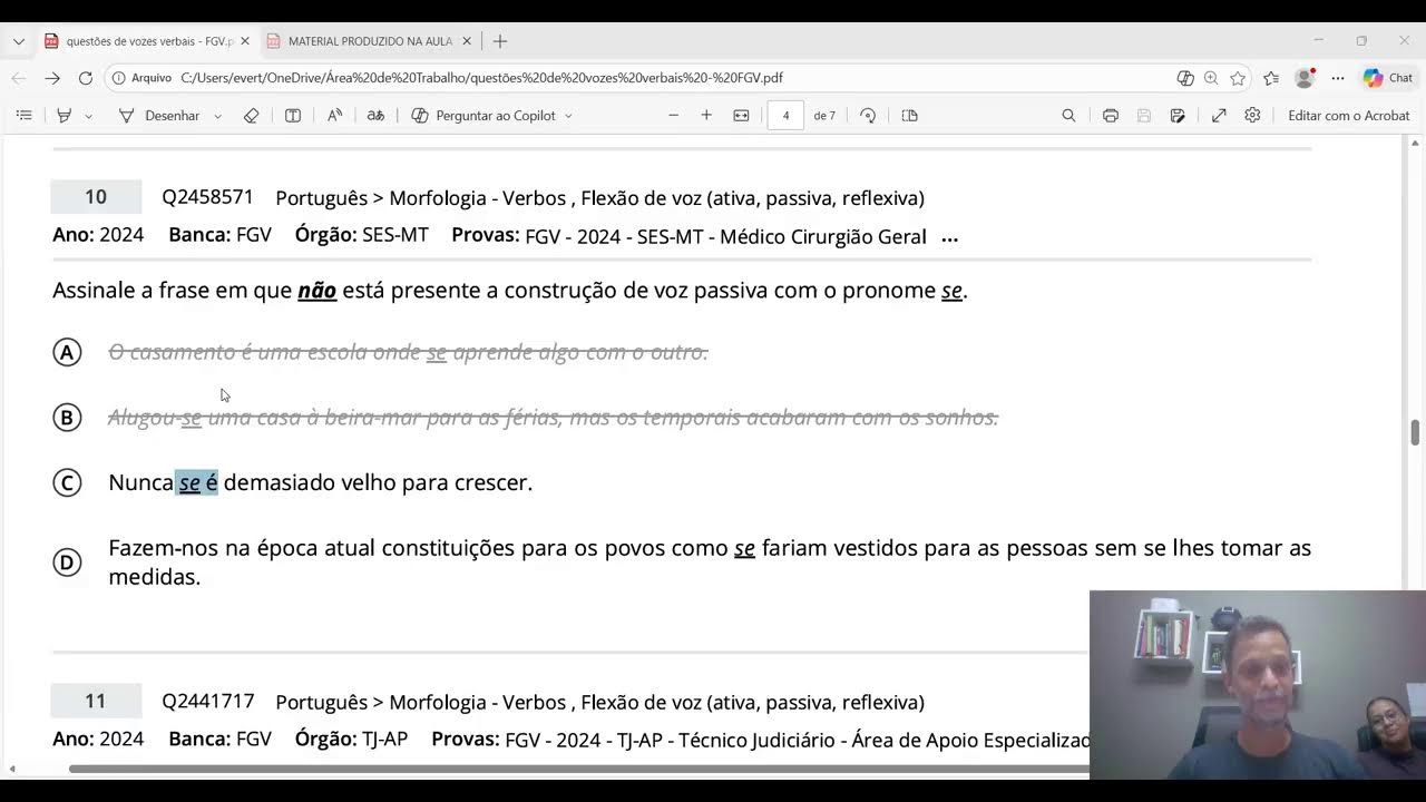AULA EXTRA - CORREÇÃO DE UMA PROVA ANTERIOR DA FGV E 10 QUESTÕES DE VOZES VERBAIS