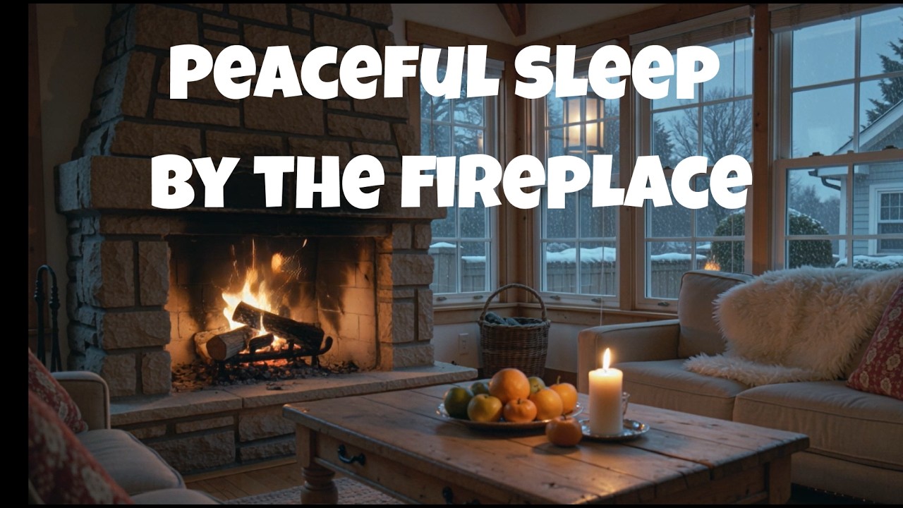 A peaceful night's sleep by the fireplace #deepsleepsounds #ambientmusic #SofaRelax  #pianoforsleep