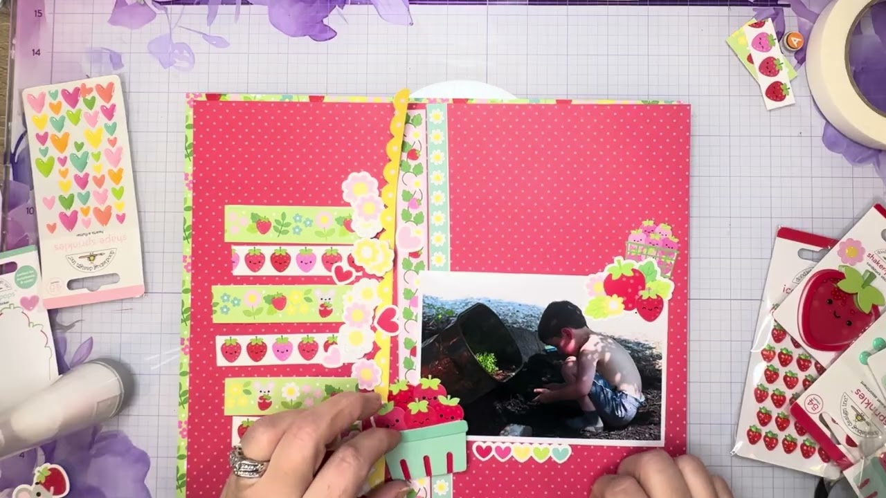 Strawberry themed red layout using Doodlebug’s Berry Sweet collection for Rainbow Crush
