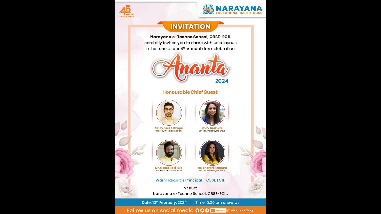 4th Annual Day Celebration Narayana e-Techno School, CBSE - ECIL | Narayana Educational Institutions