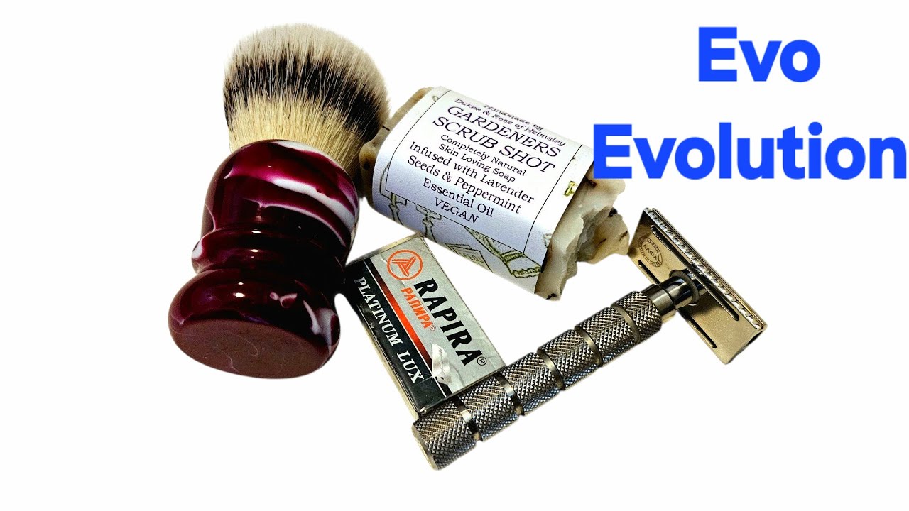 Alpha Evolution Safety Razor. Local Artisan Soap. Omega Evo Cardinal Brush. 