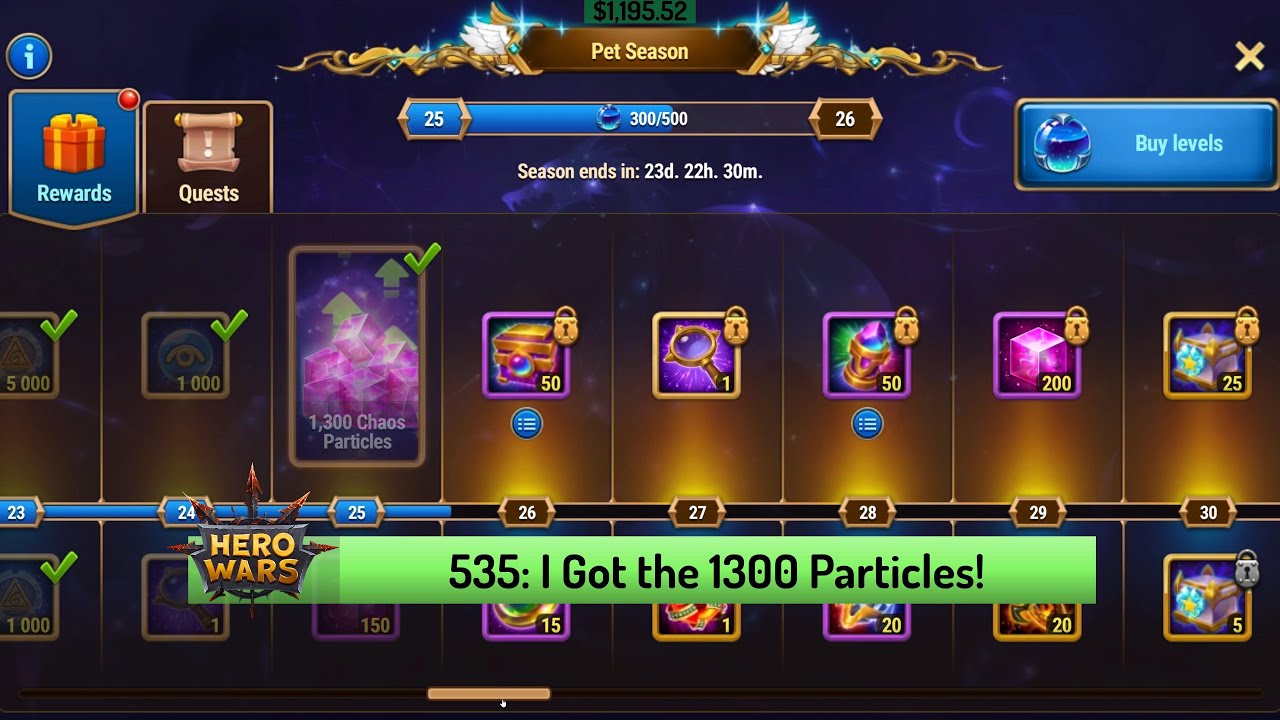 Let's Play Hero Wars 535: Getting the 1300 Chaos Particles Node From Pet Season to Use on Axel