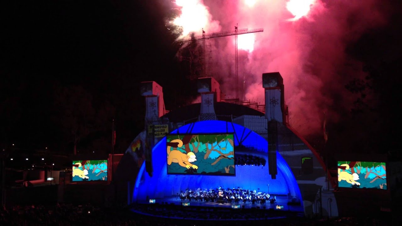 Fireworks and ending credits at Hollywood Bowl - The Simpsons Take the Bowl