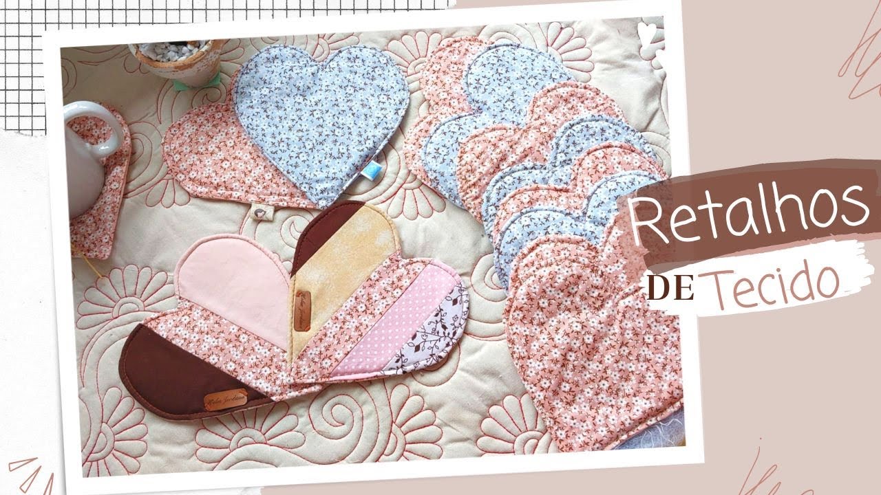 Mug Rug | Tapete Caneca | Coração de Tecido | Reaproveite Faixas e Retalhos de Tecido