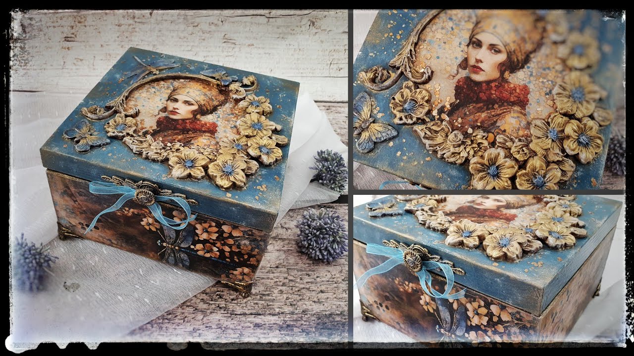 Decoupage box, woman, gold 🌸Pudełko decoupage, kobieta, złoto....
