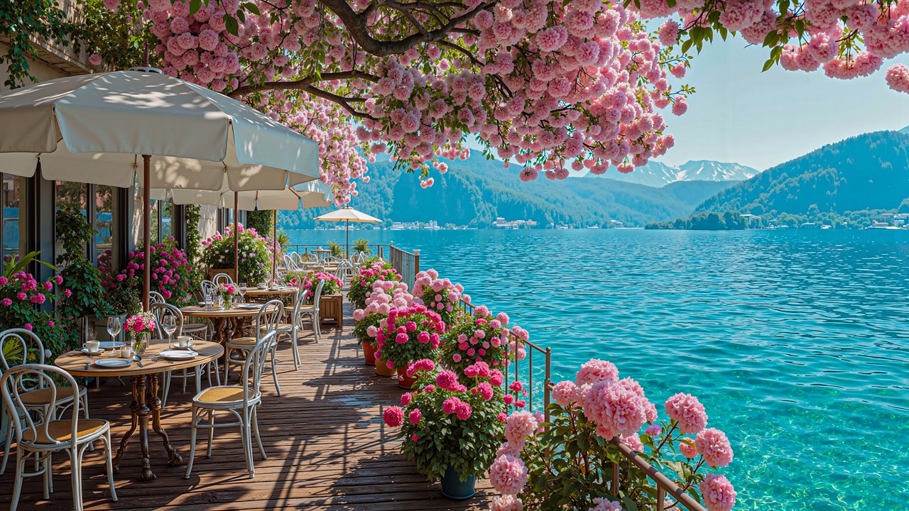 Spring Porch Caf&eacute; by the Lake, Italy☕Soft Bossa Nova Guitar & Gentle Jazz Music for Study, Calm Mood