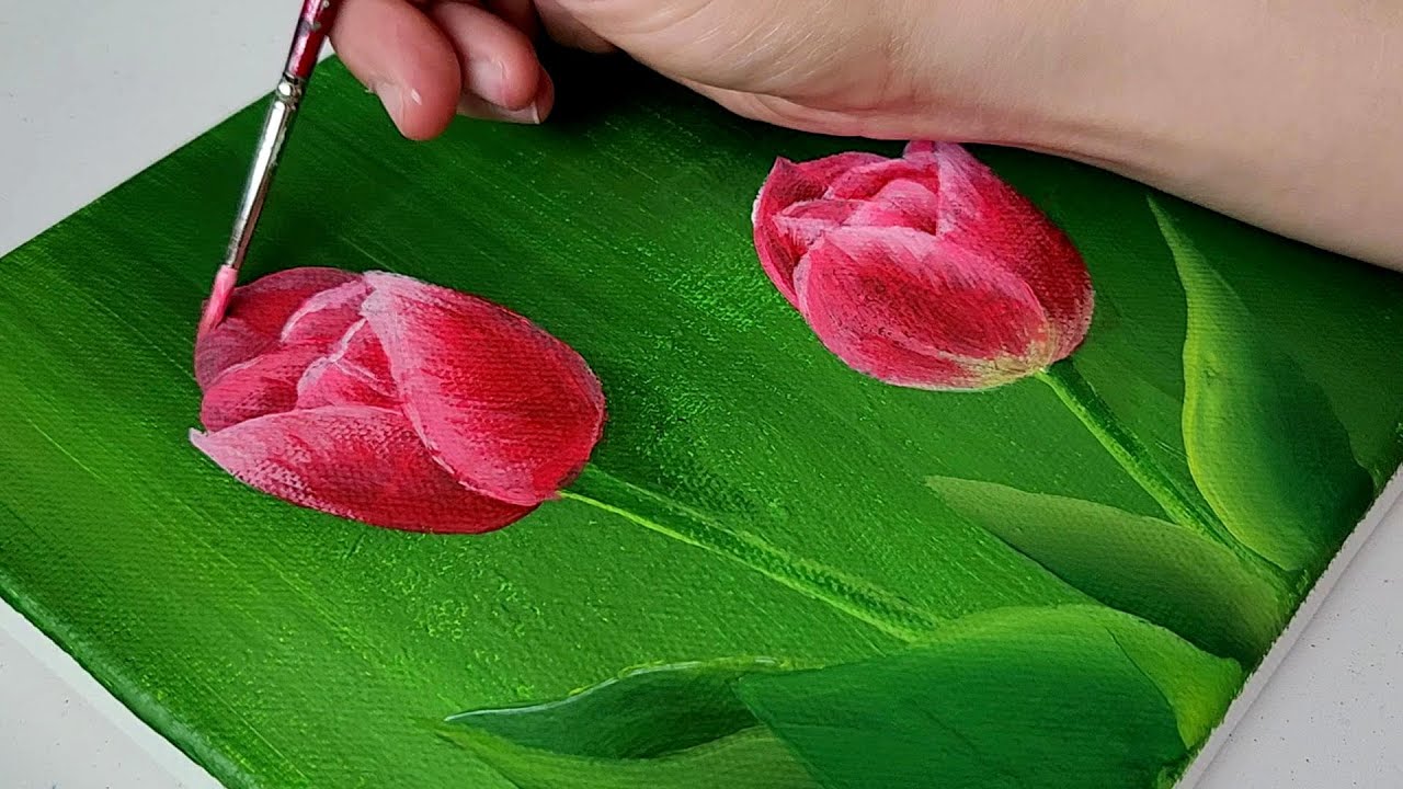 Как легко рисовать цветы тюльпанов / Акриловая живопись для начинающих