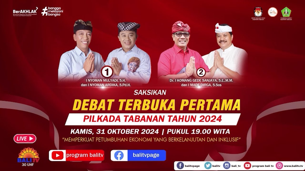 🔴 LIVE DEBAT TERBUKA PERTAMA CALON BUPATI & WAKIL BUPATI TABANAN 2024