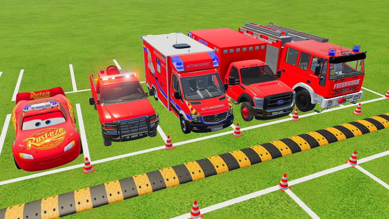 TRANSPORTING POLICE CARS, AMBULANCE, FIRE DEPARMENT VEHICLES WITH MIXER TRUCKS TO THE GARAGE ! FS22