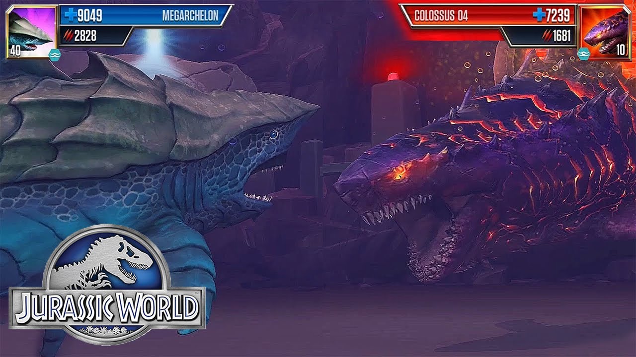 MEGARCHELON VS COLOSSUS 04 (MEGALODON BOSS) - BATTLE || JURASSIC WORLD THE GAME