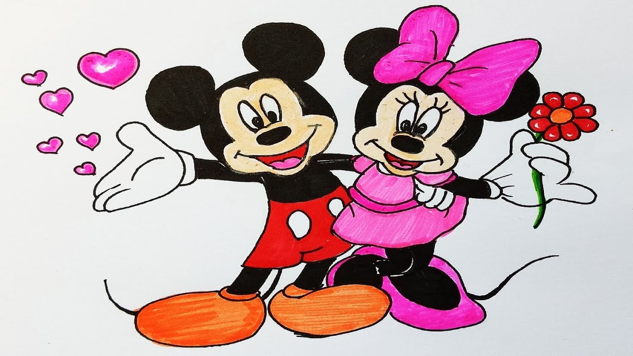 How To Draw Mickey Mouse And Minnie Mouse.Step by step(easy draw)