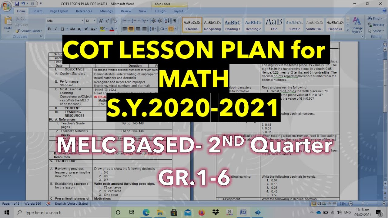 Lesson Plan in Math for COT-2nd Quarter