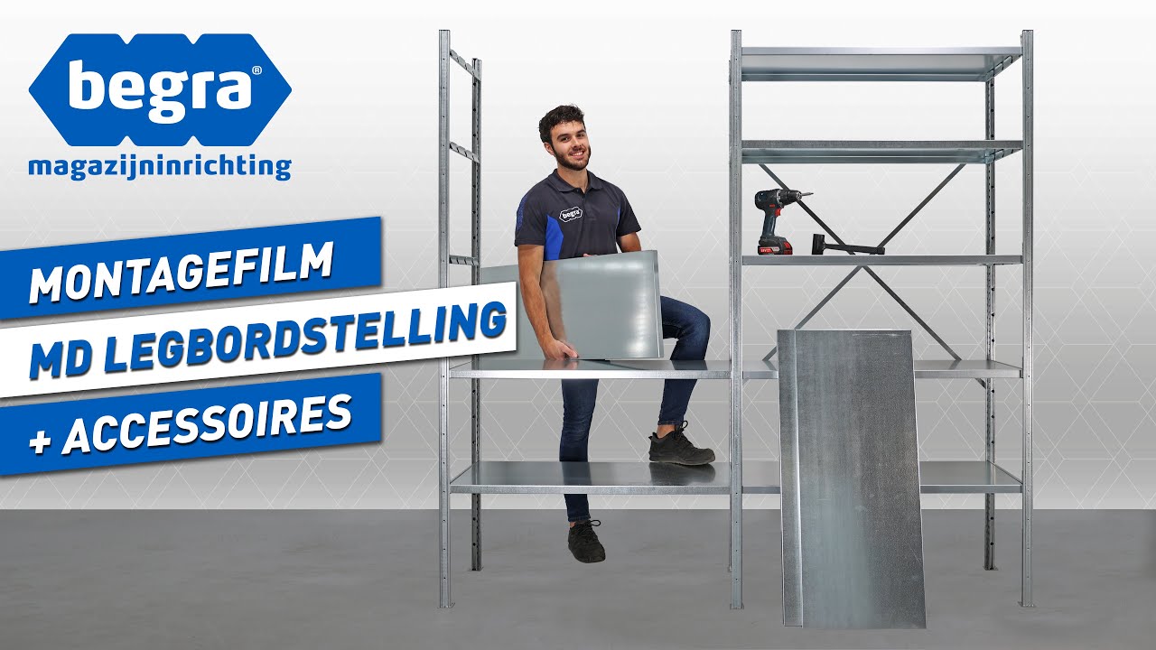 Hoe bouw ik een Begra Medium Duty legbordstelling met accessoires?