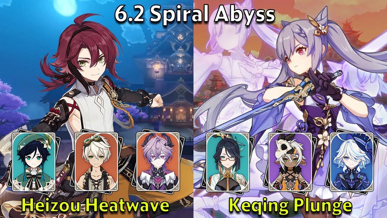 C6 Heizou Heatwave и C5 Keqing Plunge - Genshin Impact 6.2 Spiral Abyss Full Clear