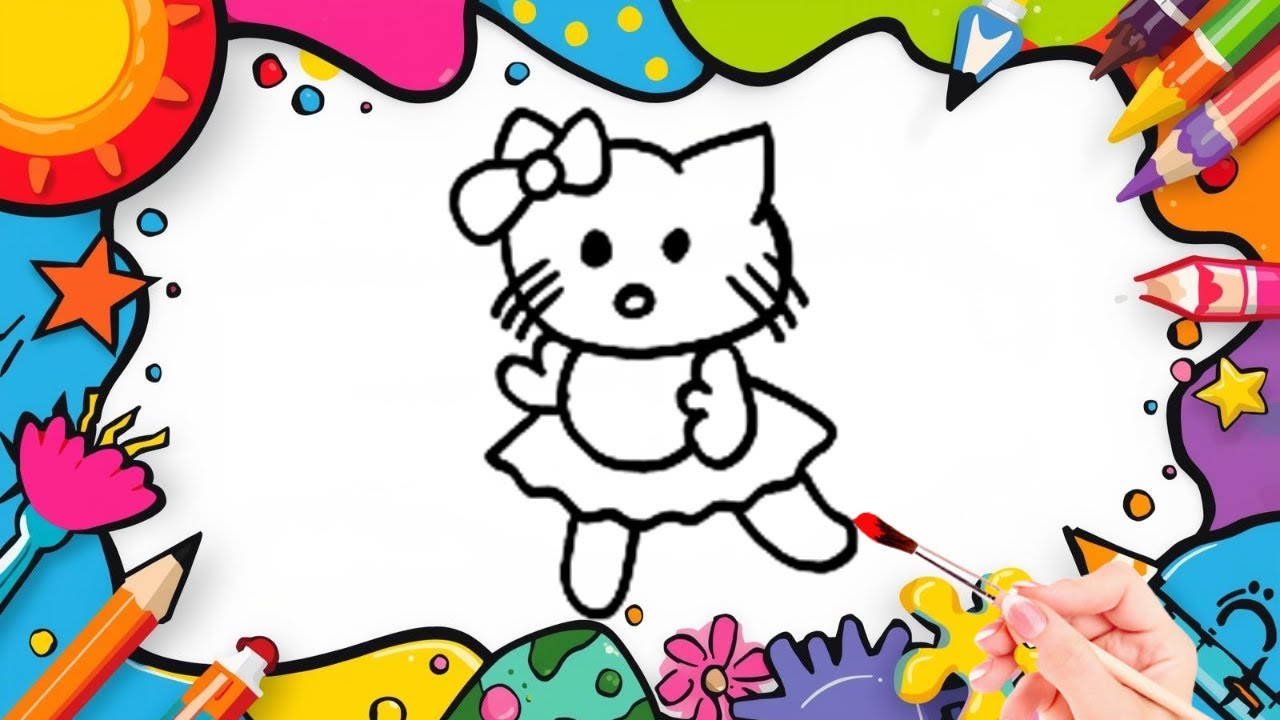 How To Draw cute Kitty Drawing, Painting & Coloring For Kids and Toddlers_🌈🎨 🐋