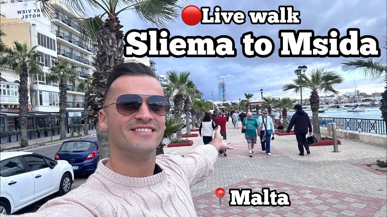 Live walk from Sliema to Msida, Malta