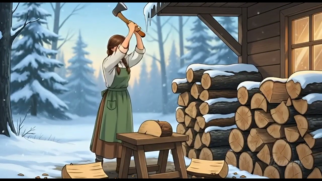 cozy snowy forest morning ❄️ baking crusty bread, feeding the chickens – peaceful countryside living